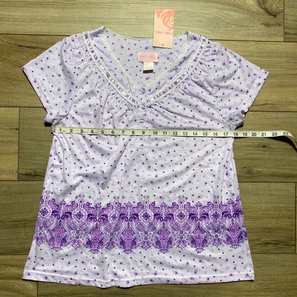 Pink Label By Lati Fashion Womens Paisley And Floral Pajama Top Large Purple - Picture 2 of 8